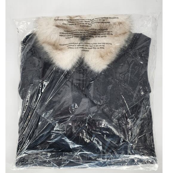 Unreal Fur Wet Look Aviator Jacket Black Faux Leather & Fur Collar Women’s S - Picture 6 of 7